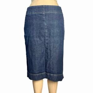 Vintage Ann Taylor Denim Midi Skirt Dark Wash Back Slit Y2K Retro Size S